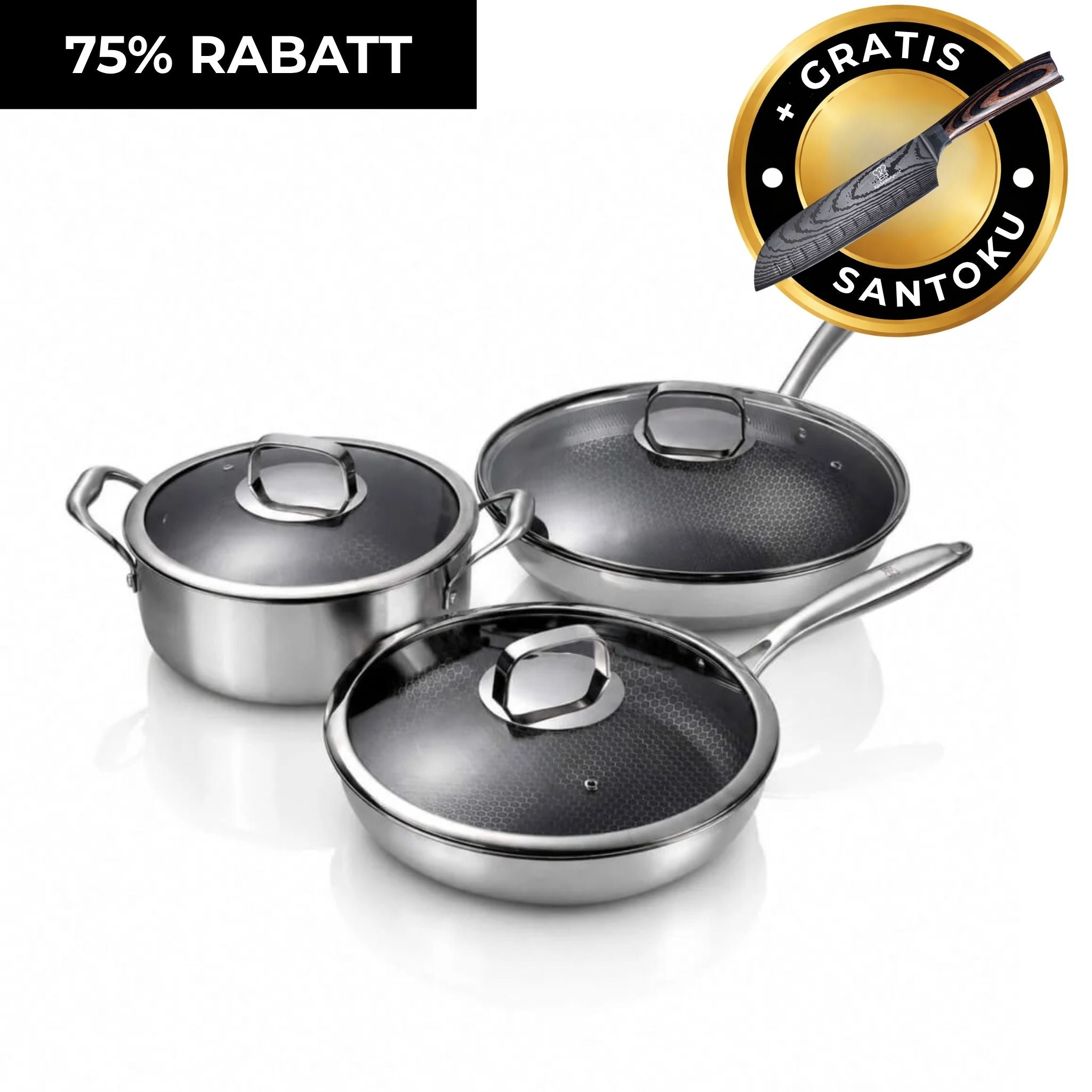 3-delars Clever Cooking-set + gratis santoku