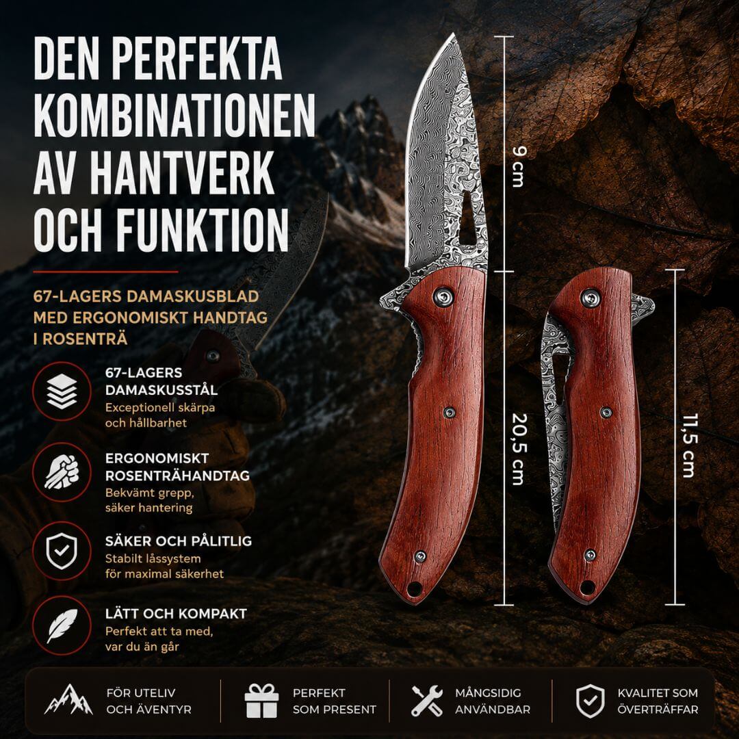 Fickkniv i damaskenstål blad