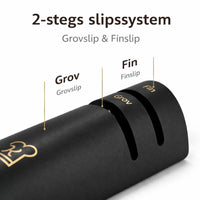 Knivslipare i trä – 2-stegs system + Gratis Santoku