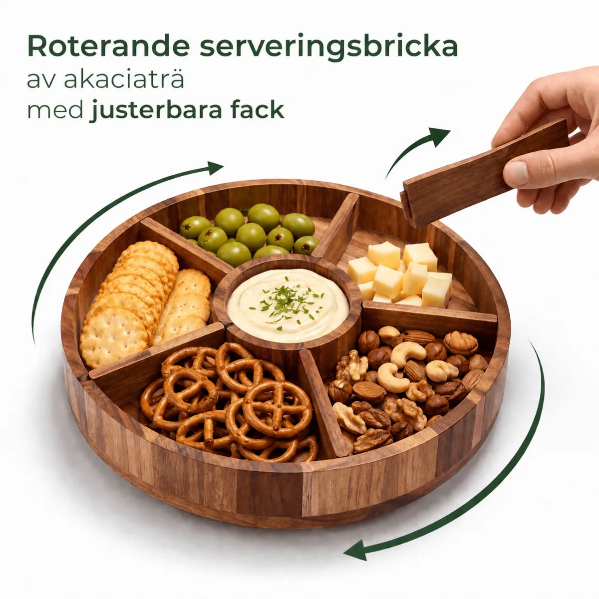 Roterande serveringsfat i trä