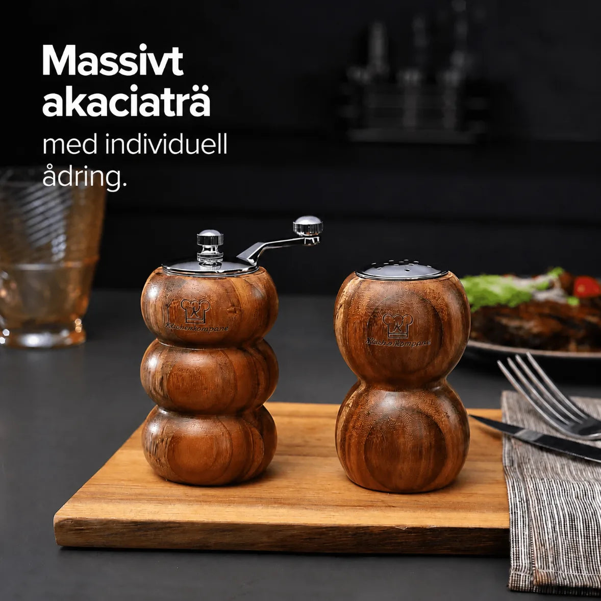 Saltströare & pepparkvarn – 2-pack i akaciaträ