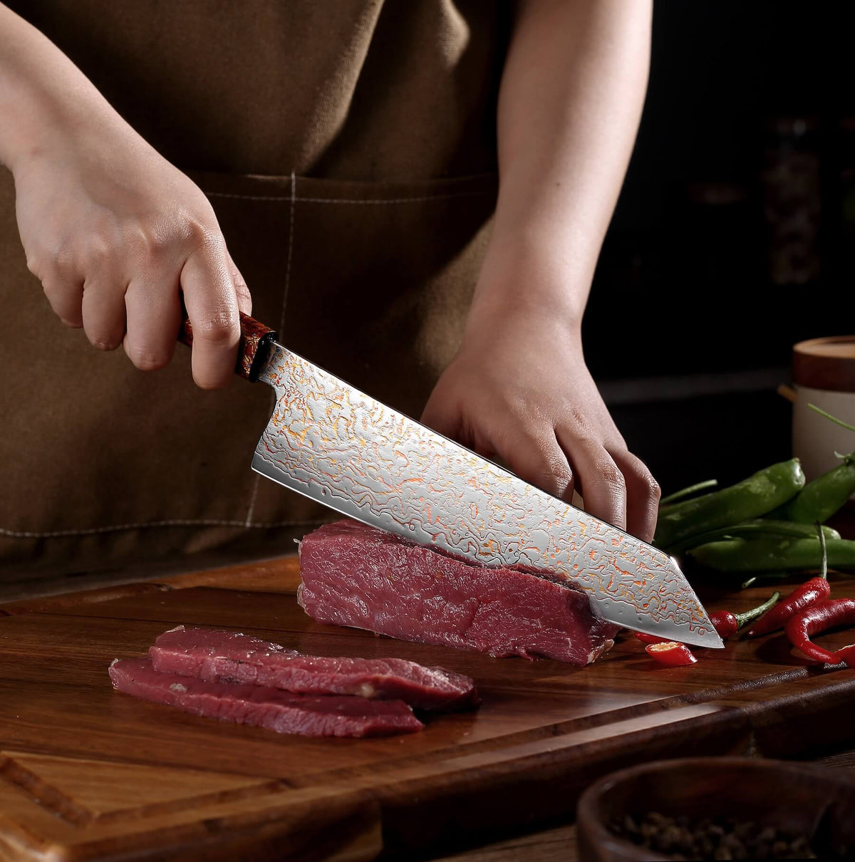 Tokuni Premium kniv i koppar-damast