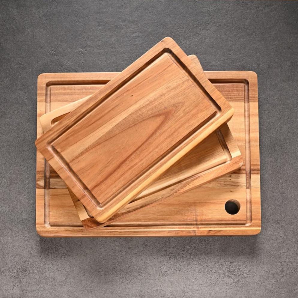 Akashia skärbrädor – 3-delars set + gratis Santoku