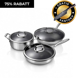 3-delars Clever Cooking-set + gratis santoku